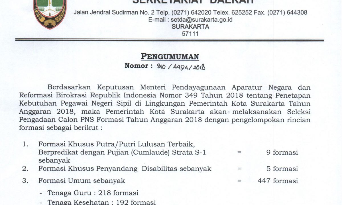 Info Pendaftaran Cpns Pemerintah Kota Surakarta Pemerintah Kota Surakarta